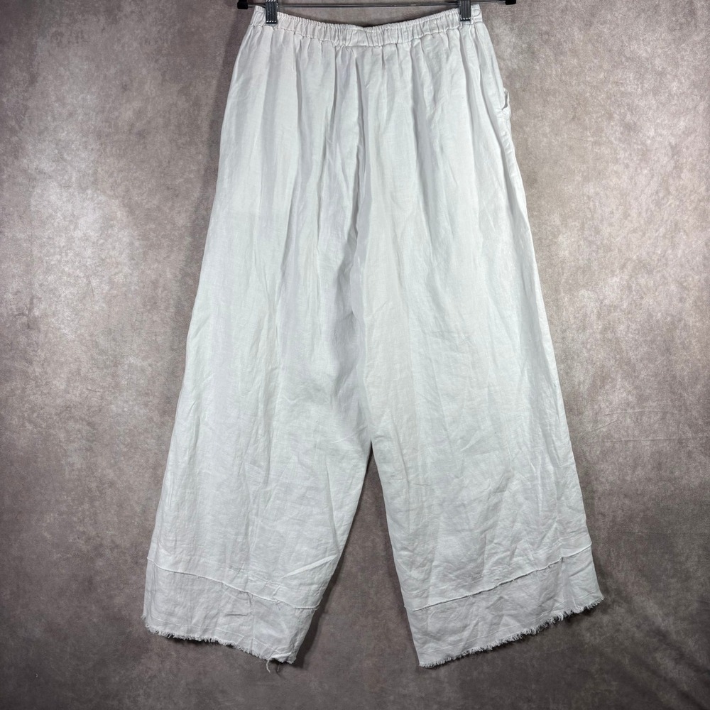Camille & Co Pants Womens Medium White 100% Linen Wide Leg Raw Hem Boho Resort - Picture 4 of 9